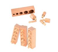 Solinder Jouet d'exercice Cérébral à Douille Cylindrique à Boutons en Bois pour Le Développement de la Petite Enfance des Tout-Petits, Matériau en Hêtre Lisse, 4 Bases 20 Cylindres, Accessoires (#1)