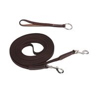 Solinder Ligne de Fente pour Cheval, Boucle à Pression Rotative, Poignée Confortable, Longue Rêne pour L'entraînement du Cheval, Sangle en Cuir de Vache Marron Cavaliers