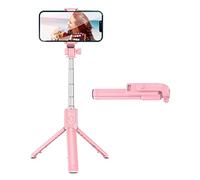 Solinder Tige à Selfie Pliante en Acier Inoxydable, Bâton à Selfie Télescopique avec Télécommande, Base Rotative 360 Degrés pour Vidéo en Direct, 1 Perche, 1 Télécommande (Rose)