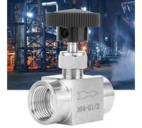 Solinder Vanne à Pointeau Droit à Filetage Femelle BSPP en Acier Inoxydable Poignée Noire de 0,25 Pouces, Joint Robuste pour la Transmission D'eau, de Gaz et D' avec Robinet Tournant