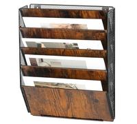 Solinxe Porte Document Mural 5 Étages en Bois - Organisateur Bureau A4 pour Papiers, Revues, Fichiers avec Rangement Intégré, Noir/Antique (Maison, École, Bureau)