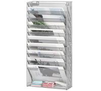 Solinxe Porte Documents Mural 10 Compartiments en Métal - Organisateur de Bureau Porte Revues avec Support A4 pour Papiers, Courrier, Fichiers - Bannette de Rangement, Argenté (Bureau, École, Maison)