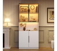 Solisburne Vitrine avec éclairage LED - Vitrine en verre avec 4 portes - Moderne et minimaliste - Blanc - Armoire de collection pour salon, bureau - 80 x 30 x 200 cm (1)