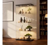 Solisburne Vitrine sur pied en verre, noire, 164,5 x 80,6 x 36,5 cm, moderne, avec éclairage LED, 4 étagères en verre et 2 portes, pour salon, bureau, objets de collection, vin, livres