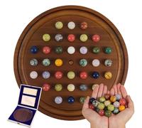 Solitaire Game, 12,6 Pouces de Grand Jeu de marbre de Luxe, échiquier en Bois Massif, Ensembles de Jeux de Voyage, pièces d'échecs en Pierre de Cristal Naturel