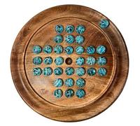 Solitaire - Jeu de société en bois de 22 cm de diamètre - À partir de 10 ans - Avec marbre bleu brillant en verre à oxygène - Jeu de solitaire classique en bois - Jeu de stratégie - Jeu de société