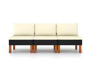 Solivagant Canapés centraux 3 pcs Résine tressée et Bois d'eucalyptus,(23.8 KG)