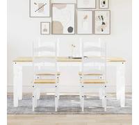 Solivagant Ensemble à Manger Panama 5 pcs Blanc Bois de pin Massif,(54.5 KG)