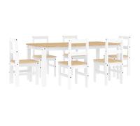 Solivagant Ensemble à Manger Panama 7 pcs Blanc Bois de pin Massif,(62.5 KG)