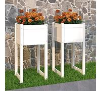 Solivagant Jardinières 2 pcs Blanc 40x40x81 cm Bois Massif de pin,(14.5 KG)