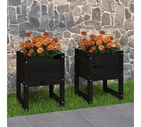 Solivagant Jardinières 2 pcs Noir 40x40x52,5 cm Bois Massif de pin,(12.23 KG)