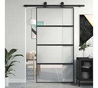 Solivagant Porte coulissante Noir 102,5x205 cm Verre trempé Aluminium,(29.22 KG)-5221