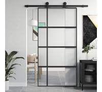 Solivagant Porte coulissante Noir 102,5x205 cm Verre trempé Aluminium,(29.22 KG)-5230