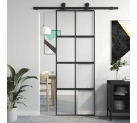 Solivagant Porte coulissante Noir 76x205 cm Verre trempé Aluminium,(22.59 KG)-5222