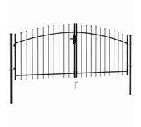 Solivagant Portillon Double Porte avec Dessus à Pointe Acier 3x1,25 m Noir,(21.92 KG)