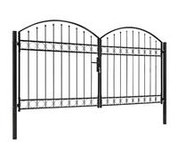 Solivagant Portillon Double Porte avec Dessus arqué Acier 300x125 cm Noir,(36.72 KG)