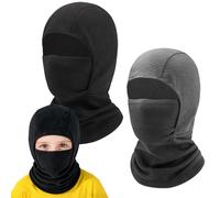 Solivive 2 Pcs Cagoule d'hiver Thermique pour Enfants(Noir + Gris), Multifonction Coupe-Vent Cagoule Ski Enfant, Masque de Ski Bonnet avec Cache-Cou pour Garçons et Filles