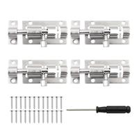 Solivive 4 Pcs Targette de Porte en 304 Acier Inoxydable,Verrou de Porte(Argent),Loquet Verrou Coulissante avec Vis,pour Chambre,Toilettes, Jardin,Clôture