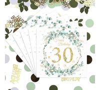 Solivive 50 Pièces Serviettes 30 Ans Anniversaire, Serviettes en Papier Sauge Vert Eucalyptus avec Confettis d'Anniversaire, Joyeux Serviette de Table pour Deco