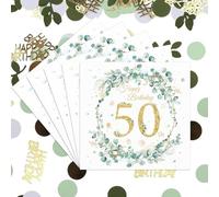 Solivive 50 Pièces Serviettes Ans Anniversaire, Serviettes en Papier Sauge Vert Eucalyptus avec Confettis d'Anniversaire, Joyeux Serviette de Table pour Deco (50 Ans)