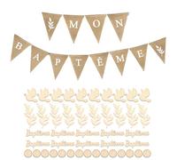 Solivive Bannière Baptême MON BAPTÊME Toile de Jute, Drapeaux Triangle Bannière Décoration Baptême,Bapteme Deco pour Garçon Fille