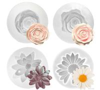 Solivive Lot de 4 moules à bougie en silicone,Moule 3D pour bricolage fait à la main，Moules en silicone pivoine, rose, nénuphar, marguerite, adapté pour Pâques, mariage, Saint-Valentin