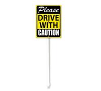 Soliyoahee Panneau d'avertissement « Please Drive with Caution » avec piquet 20 x 30 cm en aluminium antirouille pour décoration de pelouse, rue, jardin