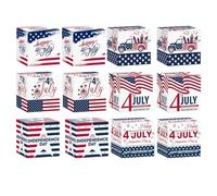 Sollee Boîtes à bonbons du 4 juillet,coffrets cadeaux patriotiques | 12 pièces boîtes à cadeaux pour la Journée des anciens combattants - Coffrets cadeaux imprimés drapeau américain du 4 juillet,