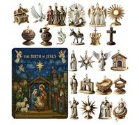Sollee Calendrier de l'Avent en Acrylique à Suspendre - Calendrier de l'Avent à 24 Pendants sur la Nativité de Jésus - Cadeau de Collection Religieux en 2D,Pour Adultes Adolescents Famille et Amis