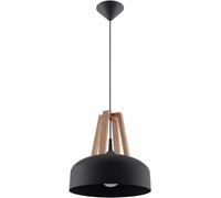 Suspension Acier Noir/Bois Naturel E27 1 Casco