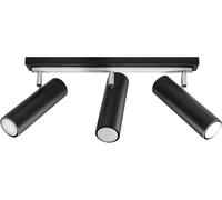 SOLLUX Plafonnier DIREZIONE Triple Lampe Plafonnier Acier Ampoule LED Abat-Jour Rond Minimaliste Installation Facile Couleur Noir 45x16x8 cm 45 x 10 x 16 cm