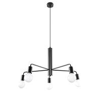 SOLLUX lighting Duomo 5 Lustre, Plafonnier, Style Industriel & Loft, Ampoule E27 Remplaçable, 5 x 60 W, Acier Enduit de Poudre, Noir, 60 x 60 x 85 cm