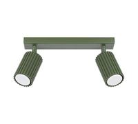 SOLLUX lighting Plafonnier LED - Spot de Plafond - en Aluminium - 2 Abat-jours - 30 x 6,5 x 16,5 cm - Karbon Vert Olive