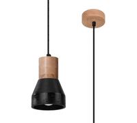 Suspension rond en béton et bois Black, bois naturel 10 x 120 cm