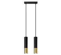 SOLLUX lighting Loopez 2 Plafonnier Suspendu Spots, Abat-Jour Cylindrique + Combinaison de 2 Métaux, Ampoule GU10 Remplaçable, 2 x 40 W, Acier, Noir &