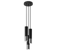 SOLLUX lighting Loopez 3P Spotlight Plafonnier Suspension, Abat-Jour Cylindrique + Combinaison de 2 Métaux, Ampoule GU10 Remplaçable, 3 x 40 W, Acier, Noir & Chrome, 20 x 20 x 90 cm