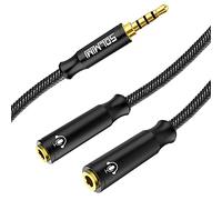 SOLMIMI Répartiteur de Casque TRRS 3,5 mm 4 pôles mâle vers 2 TRRS Femelle Adaptateur Audio stéréo Y Jack pour Casque, Microphone, PC, téléphone Portable et Plus - 0,3 m