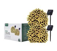SOLMIRA Guirlande Lumineuse d'Extérieur Solaire, 2 Bandes de 100 LEDs Chaudes, 24M, 8 Modes, Certificat CE et RoHS