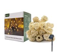 SOLMIRA Guirlande Lumineuse d'Extérieur Solaire, 30 LEDs Chaudes en Forme de Boule de Rotin, 6M, 8 Modes, Certificat CE et RoHS