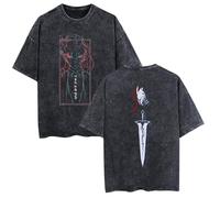 Solo Leveling T-shirt vintage délavé pour homme Motif dessin animé, Noir-D, XXL