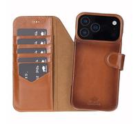 Solo Pelle Étui en cuir compatible avec iPhone 17 Pro, 6,3", amovible, 2 en 1, avec compartiments pour cartes et accessoires MagSafe, marron cognac