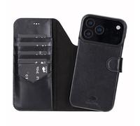 Solo Pelle Étui en cuir compatible avec iPhone 17 Pro Max, 2 en 1, amovible (2 en 1), avec compartiments pour cartes, adapté aux accessoires MagSafe, noir