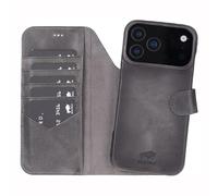 Solo Pelle Étui en cuir compatible avec iPhone 17 Pro Max, 2 en 1, amovible (2 en 1), avec compartiments pour cartes, adapté aux accessoires MagSafe, gris pierre