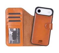 Solo Pelle Étui en cuir compatible avec iPhone Air, 6,5" (2 en 1), amovible, avec compartiments pour cartes et accessoires MagSafe, marron cognac