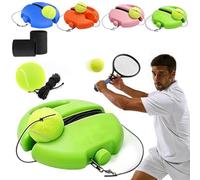 Solo Tennis Trainer Rebound Ball Set, Portable Solo Tennis Practice Device with Anti-Tangle String & Stable Base, Tenniss Training Equipment for Kids Adults Beginners Garden (Green with 2 Balls)