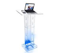 SOLOCJNL Podium LED en acrylique avec étagère de rangement, chaire en acrylique transparent pour églises, écoles, messages, hôtels, conférences, lumière LED bleue (60 cm x 40 cm x 110 cm)