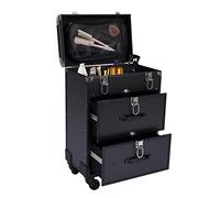 SOLOCJNL Rolling Makeup Trolley Case, Petit Train Maquillage Case Organisateur de Vernis à Ongles avec 2 Tiroirs Coulissants avec 4 Fermetures et Roues pour Coiffeurs Techniciens Ongles, Noir