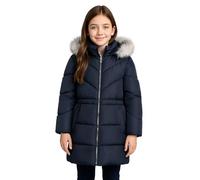 SOLOCOTE Manteau hiver pour filles impermeable doudoune matelasse a capuche doublure polaire bordure fausse fourrure parka long epais pour enfants Marine 11-12 ans