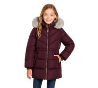SOLOCOTE Manteau hiver pour filles impermeable doudoune matelasse a capuche doublure polaire bordure fausse fourrure parka long epais pour enfants Rouge 11-12 ans
