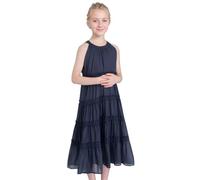 SOLOCOTE Robe Midi Fille sans Manches Épaules Dénudées Volants Ligne A Été Élégante Décontractée Noir 14 Ans